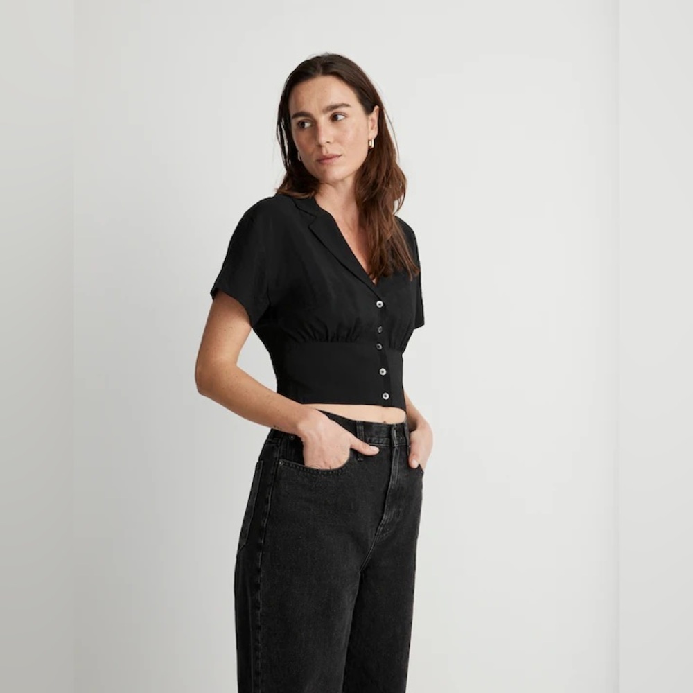 Madewell Drapey Banded-Bottom Button-Down Top - Picture 2 of 9